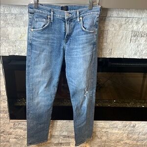 Citizens Of Humanity Blue Straight Jeans with Faded Distressing